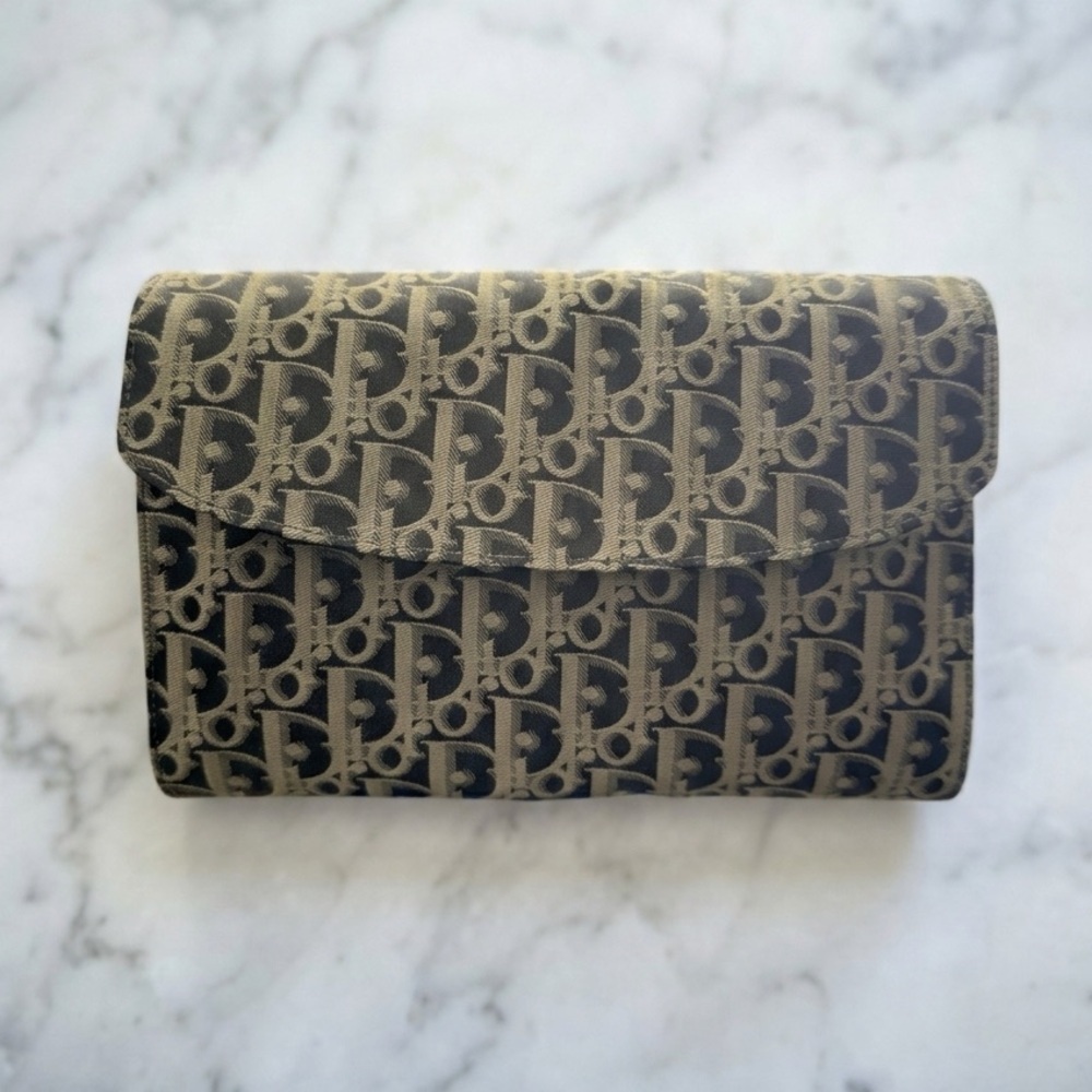 Authentic Christian Dior Vintage Oblique Trotter Monogram Canvas Clutch Pouch - Picture 5 of 16